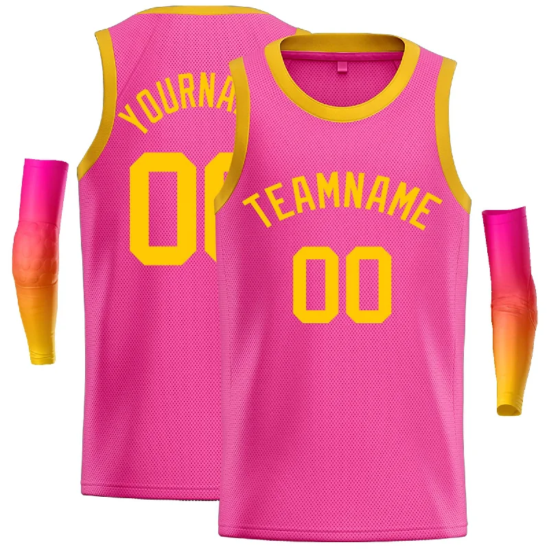 Custom Pink Yellow Classic Tops Casual Basketball Jersey