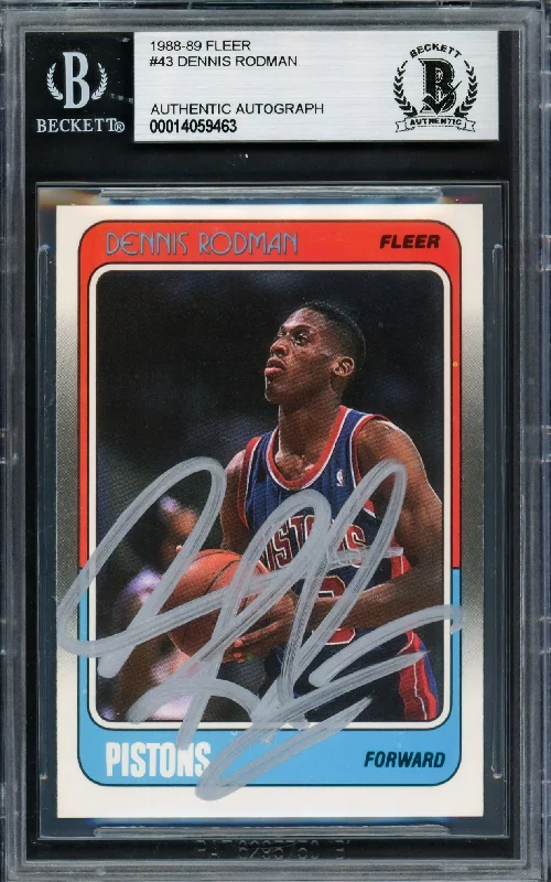 Dennis Rodman Autographed 1988 Fleer Rookie Card #43 Detroit Pistons Beckett BAS #14059463