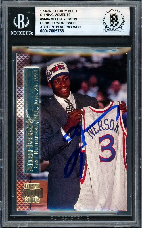 Allen Iverson Autographed 1996-97 Stadium Club Shining Moments Rookie Card #SM15 Philadelphia 76ers Beckett BAS Witness #17005756