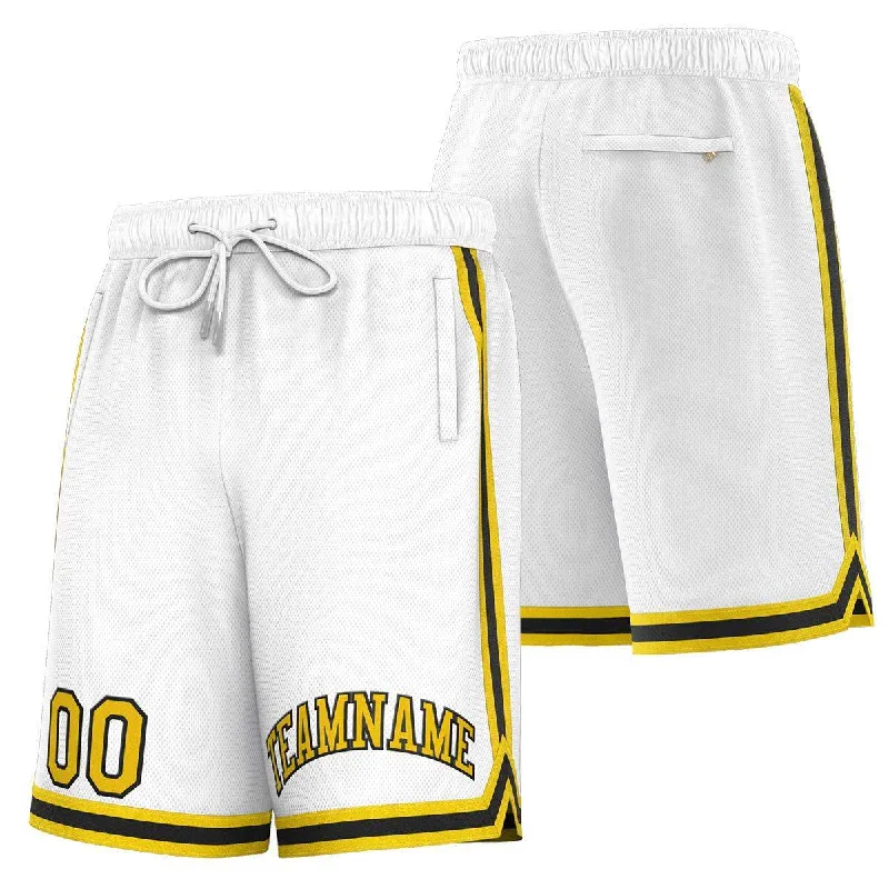 Custom White Yellow-Black Sport Basketball Shorts