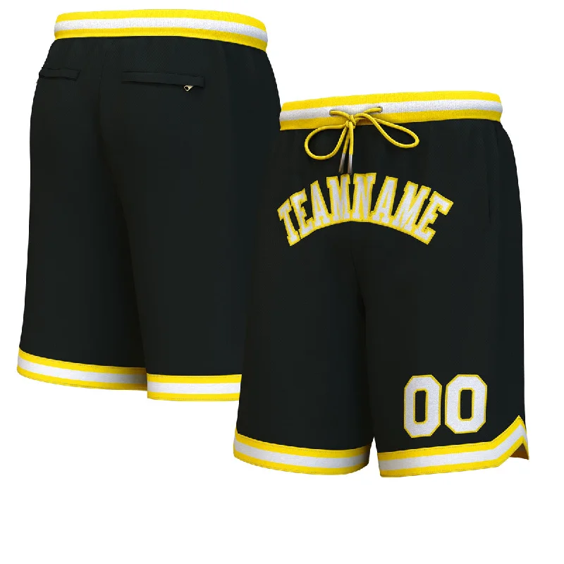 Custom Black Yellow-White Personalized Basketball Shorts