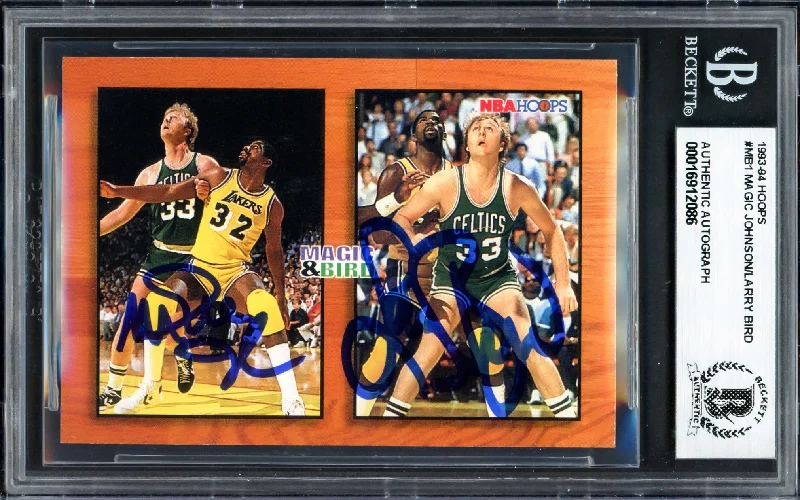 Larry Bird & Magic Johnson Autographed 1993-94 Hoops Card #MB1 Beckett BAS #16912086