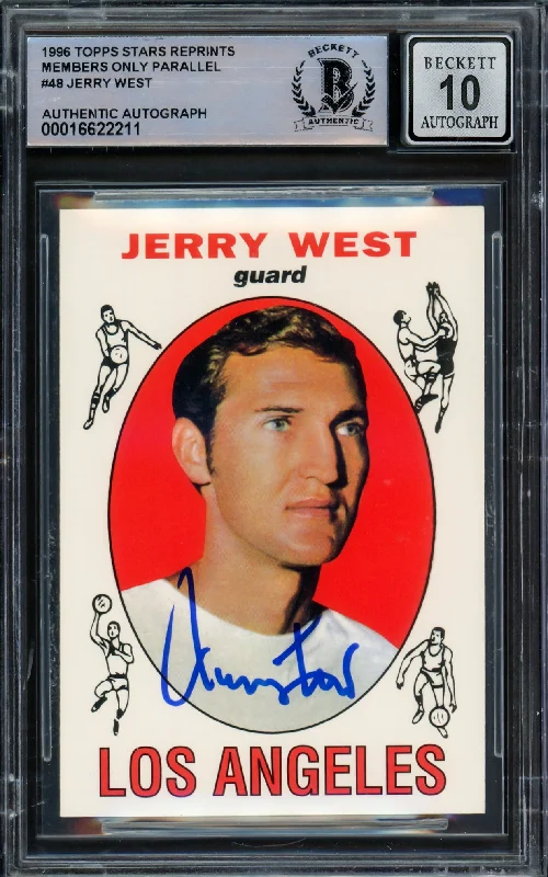 Jerry West Autographed 1996 Topps Stars Reprints Members Only Parallel Card #48 Card Los Angeles Lakers Auto Grade Gem Mint 10 Beckett BAS