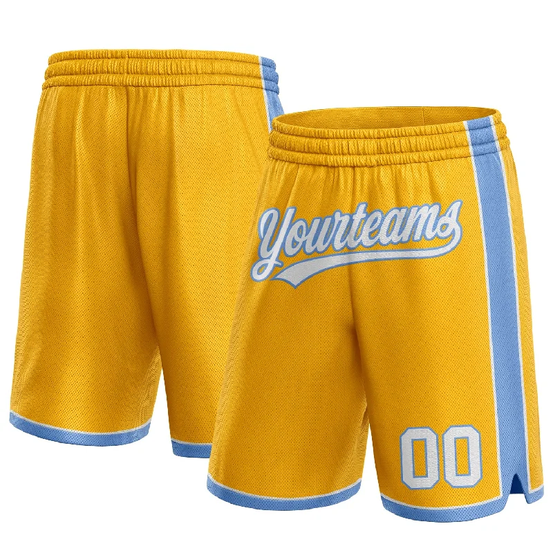 Custom Gold White-Light Blue Authentic Basketball Shorts