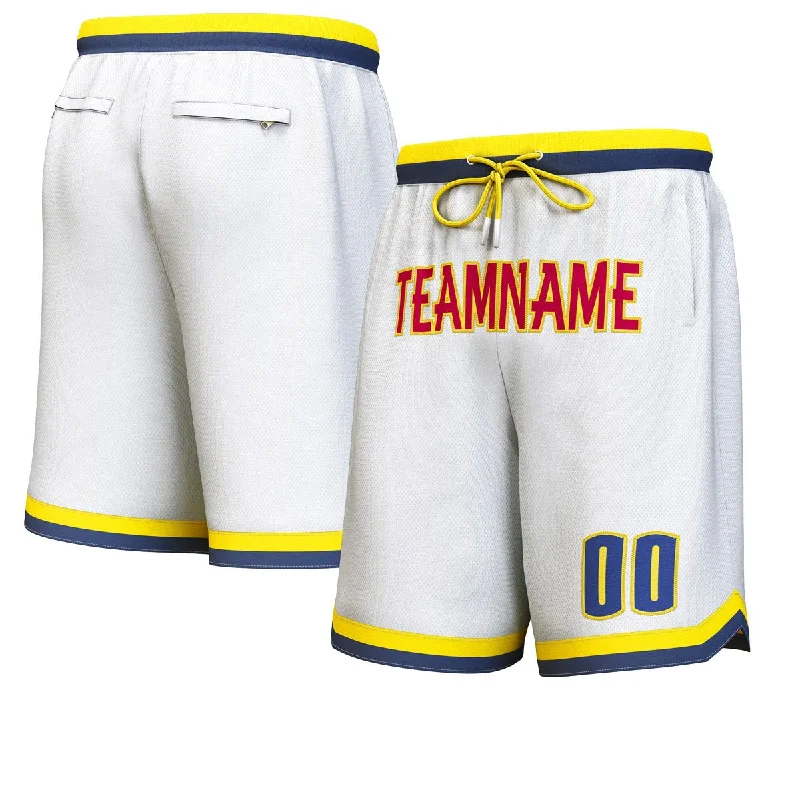 Custom White Maroon-Yellow Personalized Basketball Shorts