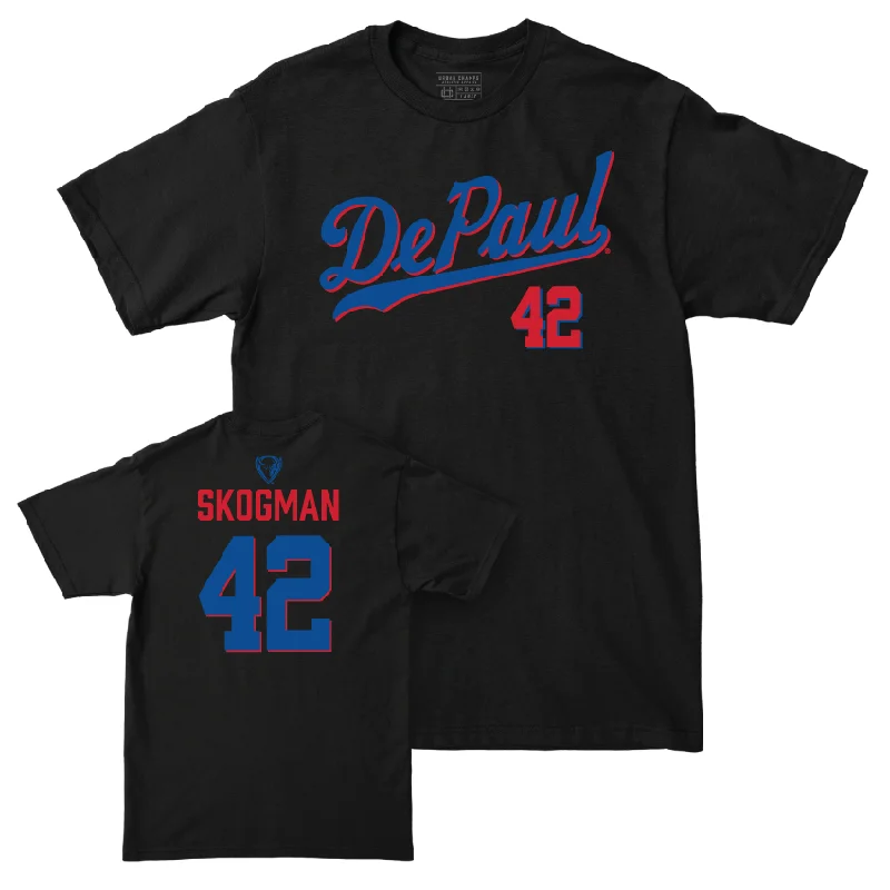 DePaul Men's Basketball Black Script Tee - David Skogman | #42