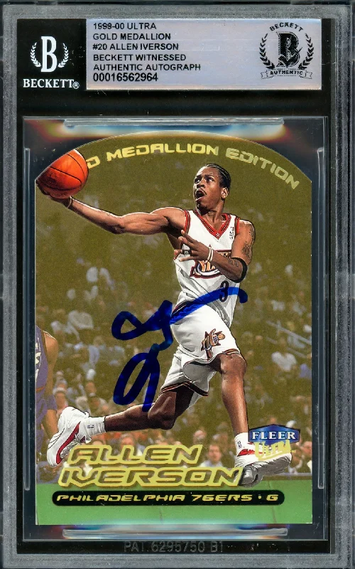 Allen Iverson Autographed 1999-00 Fleer Ultra Gold Medallion Card #20 Philadelphia 76ers Beckett BAS Witness #16562964