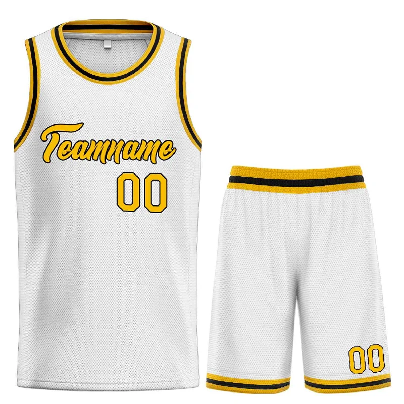 Custom White Yellow-Black Heal Sports Uniform Classic Sets Basketball Jersey