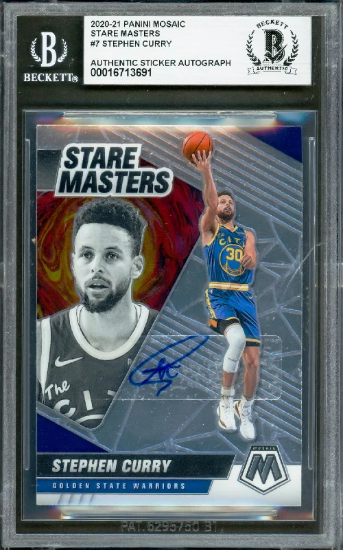 Stephen Curry Autographed 2020-21 Panini Mosaic Stare Masters Card #7 Golden State Warriors Beckett BAS #16713691