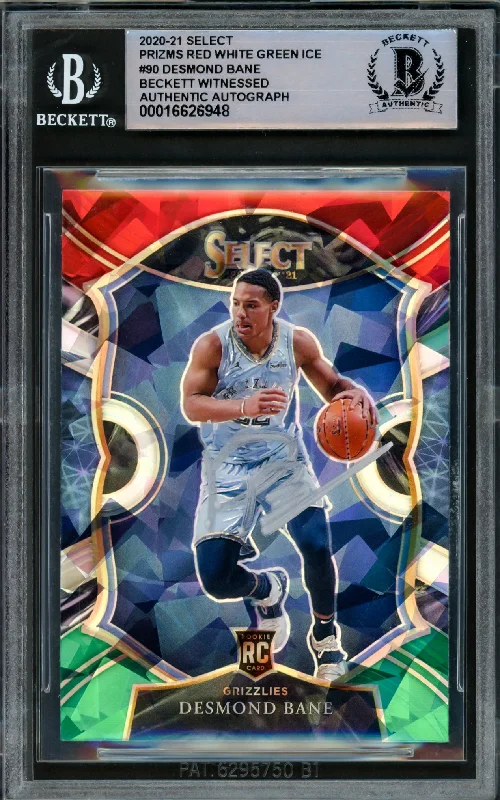 Desmond Bane Autographed 2020-21 Select Prizms Red White Green Ice Rookie Card #90 Memphis Grizzlies Beckett BAS Witnessed #16626948