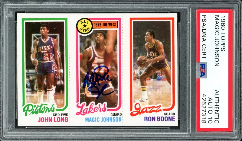 Magic Johnson Autographed 1980 Topps Rookie Card #18 Los Angeles Lakers Auto Grade Gem Mint 10 PSA/DNA #42627318