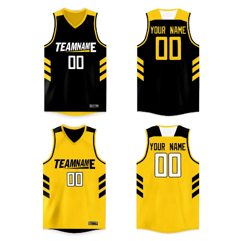 Custom Black Yellow Double Side Tops Basketball Jersey