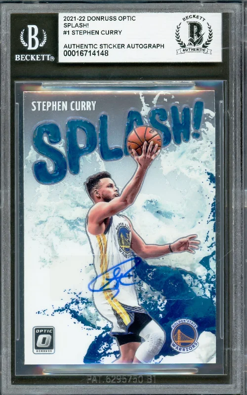 Stephen Curry Autographed 2021-22 Donruss Optic Splash Card #1 Golden State Warriors Beckett BAS #16714148