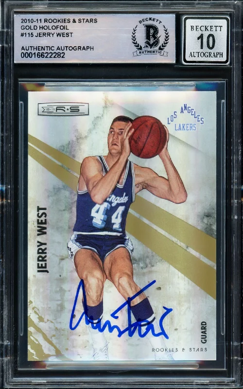 Jerry West Autographed 2010-11 Rookies & Stars Gold Holofoil Card #115 Card Los Angeles Lakers Auto Grade Gem Mint 10 Beckett BAS