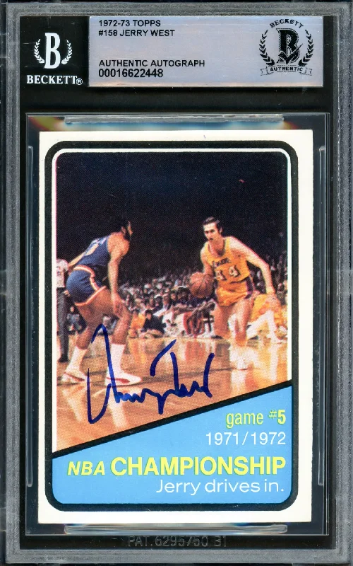 Jerry West Autographed 1972-73 Topps Card #158 Los Angeles Lakers Beckett BAS #16622448