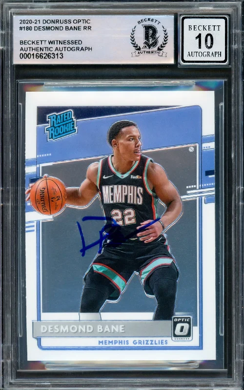 Desmond Bane Autographed 2020-21 Donruss Optic Rookie Card #180 Memphis Grizzlies Auto Grade Gem Mint 10 Beckett BAS Witnessed