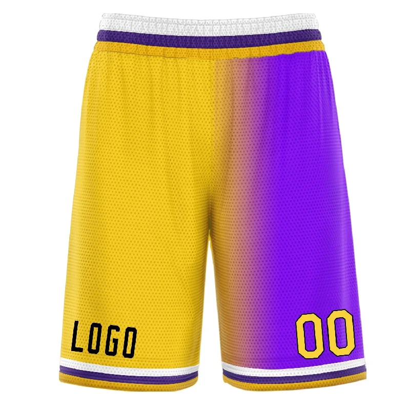 Custom Yellow Purple Gradient Fashion Basketball Shorts