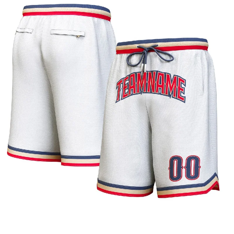 Custom White Red-Navy Personalized Basketball Shorts