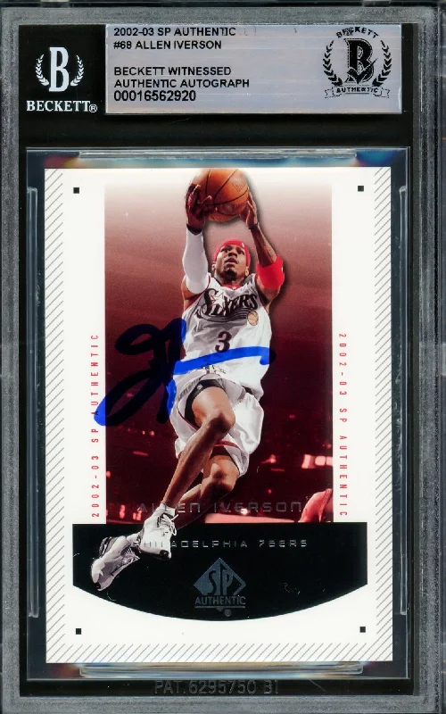 Allen Iverson Autographed 2002-03 SP Authentic Card #68 Philadelphia 76ers Beckett BAS Witnessed #16562920