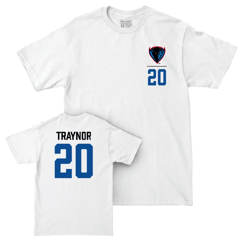 DePaul Men's Basketball White Logo Comfort Colors Tee - Jayden Traynor | #20