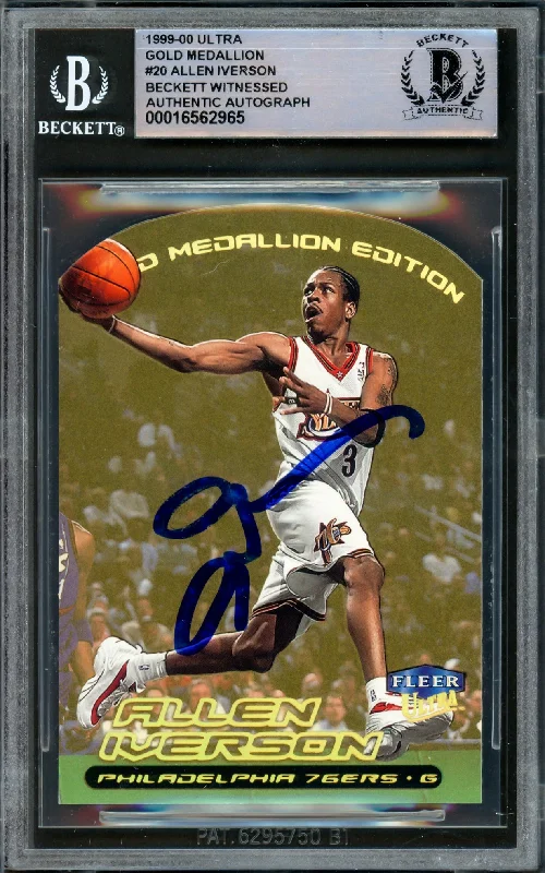 Allen Iverson Autographed 1999-00 Fleer Ultra Gold Medallion Card #20 Philadelphia 76ers Beckett BAS Witness #16562965