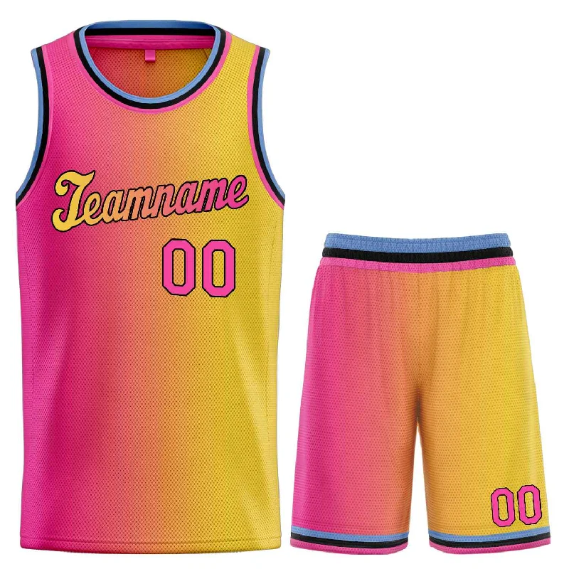 Custom Yellow Pink-Black Gradient Fashion Sets Sports Uniform Basketball Jersey