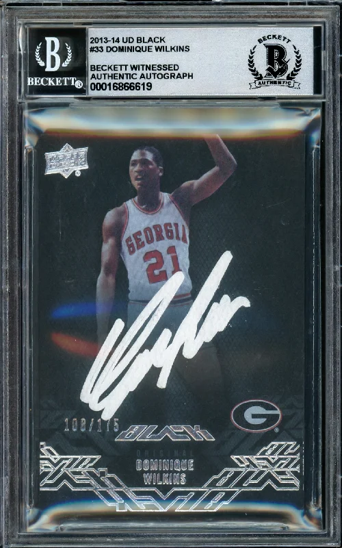 Dominique Wilkins Autographed 2013-14 Upper Deck Black Card #33 Atlanta Hawks Auto Grade Gem Mint 10 "HH Film" #108/175 Beckett BAS Witness #16866619