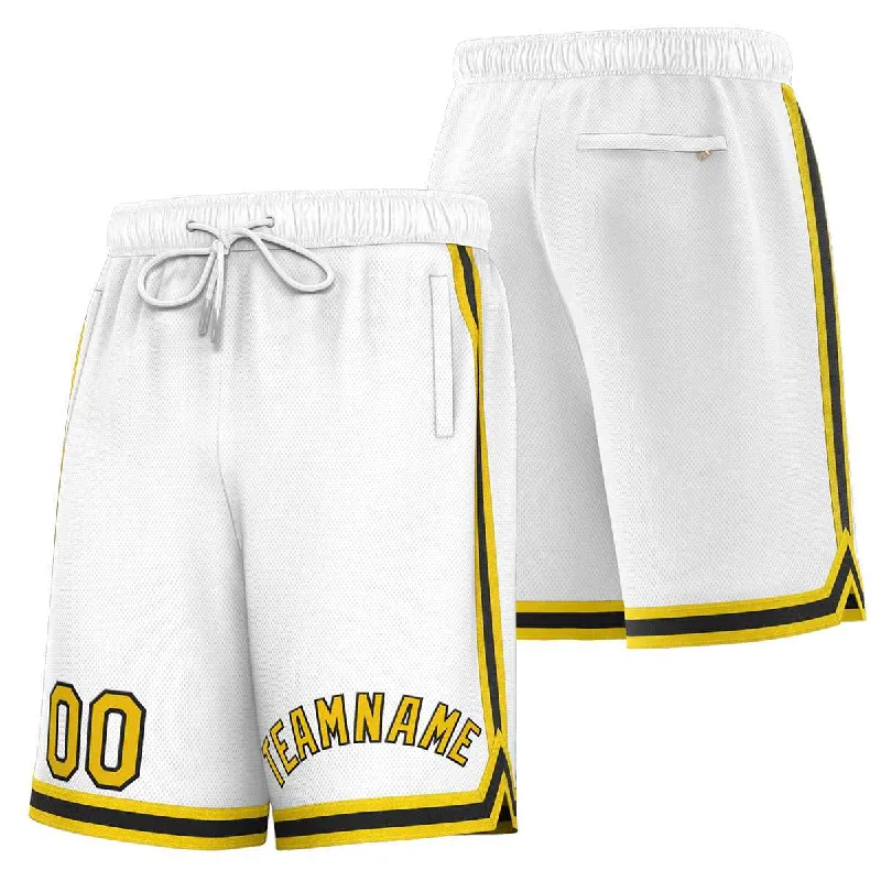 Custom White Yellow-Black Sport Basketball Shorts