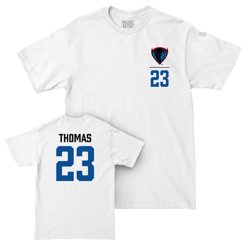 DePaul Men's Basketball White Logo Comfort Colors Tee - David Thomas | #23