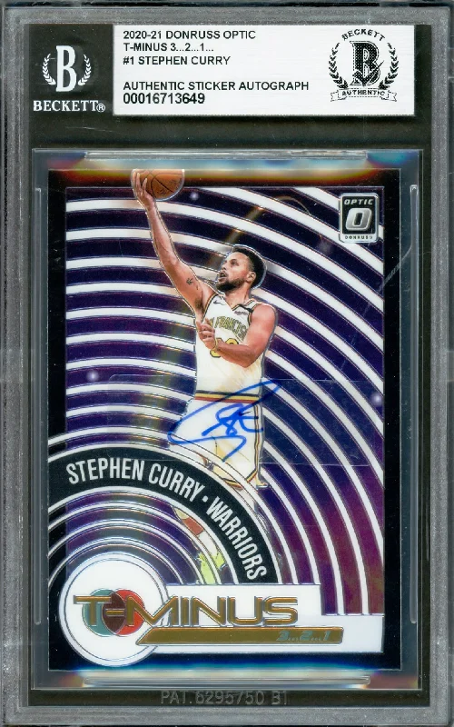 Stephen Curry Autographed 2020-21 Donruss Optic T-Minus Card #1 Golden State Warriors Beckett BAS #16713649