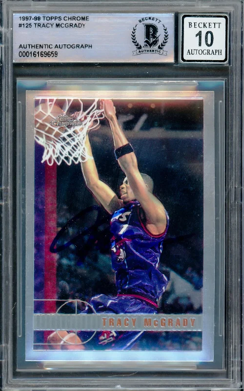 Tracy McGrady Autographed 1997-98 Topps Chrome Rookie Card #125 Toronto Raptors Auto Grade Gem Mint 10 Beckett BAS #16169659