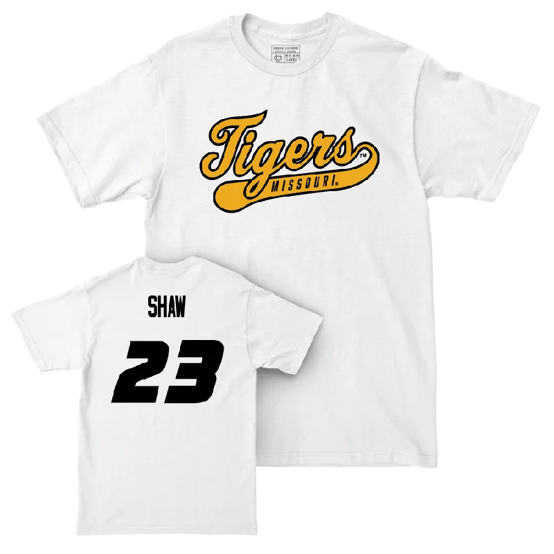 Men's Basketball White Script Comfort Colors Tee  - Aidan Shaw