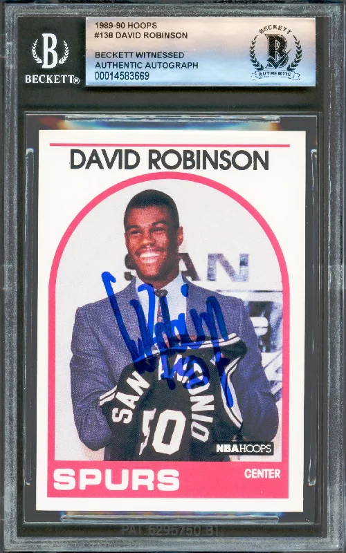 David Robinson Autographed 1989-90 Hoops Rookie Card #138 San Antonio Spurs Beckett BAS #14583669