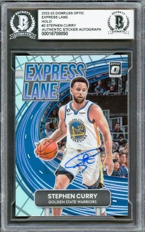 Stephen Curry Autographed 2022-23 Donruss Optic Express Lane Prizm Card #2 Golden State Warriors Beckett BAS #16708050