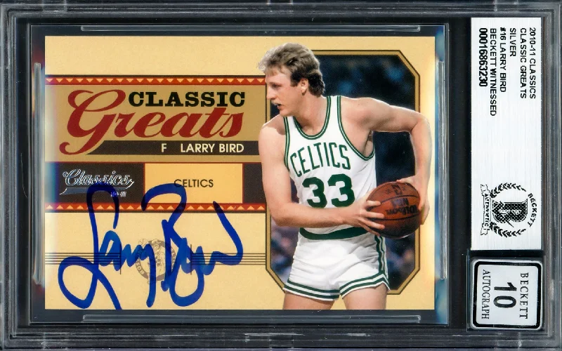 Larry Bird Autographed 2010-11 Classics Greats Silver Card #16 Boston Celtics Auto Grade Gem Mint 10 #240/250 Beckett BAS Witness #16863230