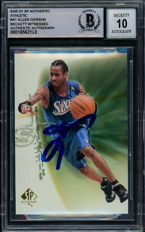 Allen Iverson Autographed 2000-01 SP Authentic Athletic Card #A1 Philadelphia 76ers Auto Grade Gem Mint 10 Beckett BAS Witnessed #16562120