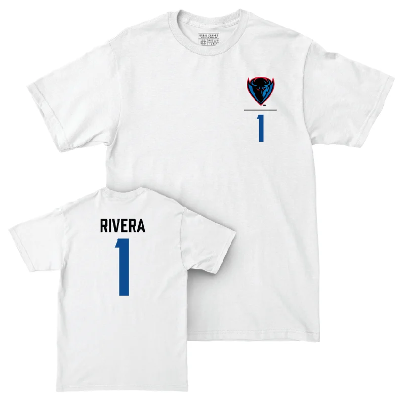 DePaul Men's Basketball White Logo Comfort Colors Tee - Isaiah Rivera | #1