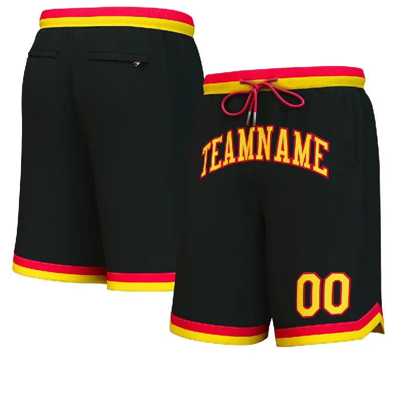 Custom Black Yellow-Red Personalized Basketball Shorts