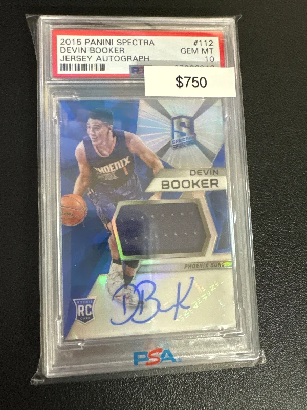 2015 Spectra Devin Booker jersey patch auto PSA 10