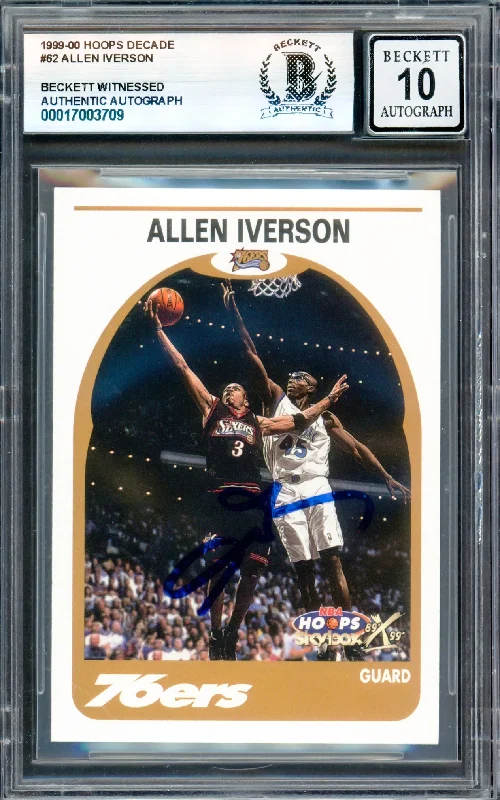 Allen Iverson Autographed 1999-00 Hoops Decade Card #62 Philadelphia 76ers Auto Grade Gem Mint 10 Beckett BAS Witness #17003709