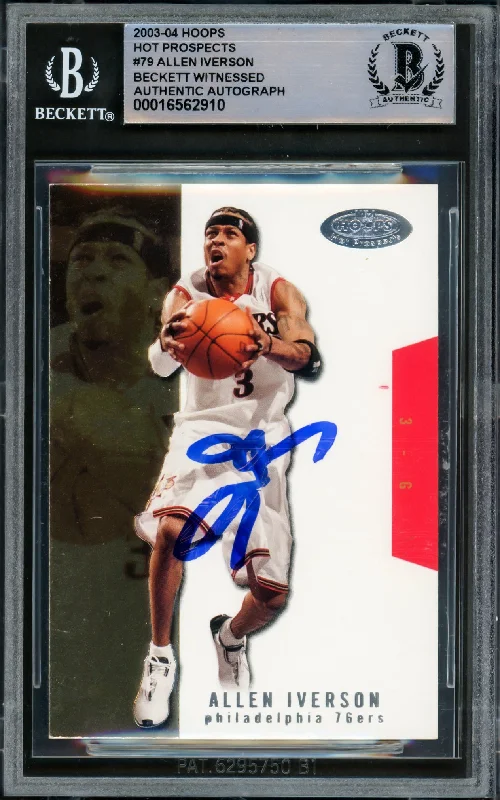 Allen Iverson Autographed 2003-04 Hoops Hot Prospects Card #79 Philadelphia 76ers Beckett BAS Witnessed #16562910