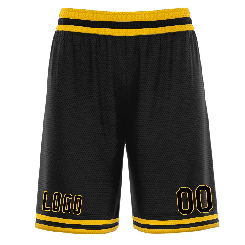 Custom Black Yellow Athletic Basketball Shorts