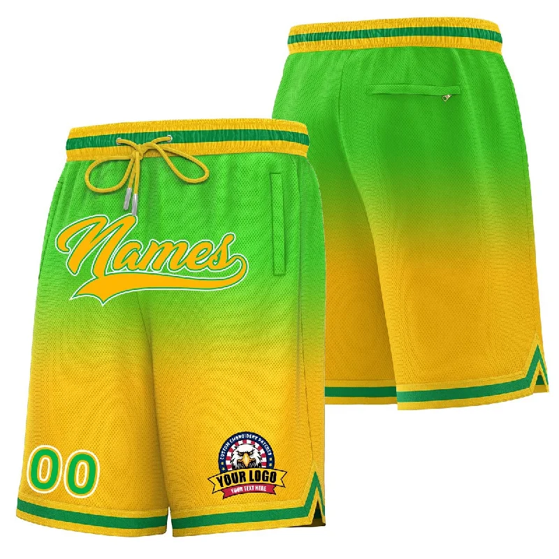 Custom Neon Green Yellow Personalized Gradient Fashion Basketball Shorts