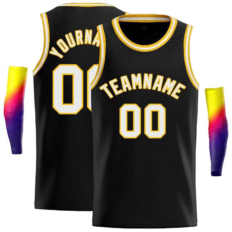 Custom Black White-Yellow Classic Tops Casual Basketball Jersey