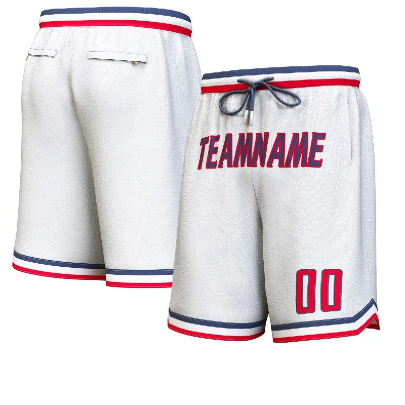 Custom White Navy-Red Personalized Basketball Shorts