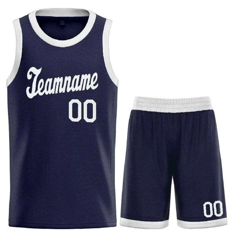 Custom Navy White Classic Sets Sports Uniform Basketball Jersey