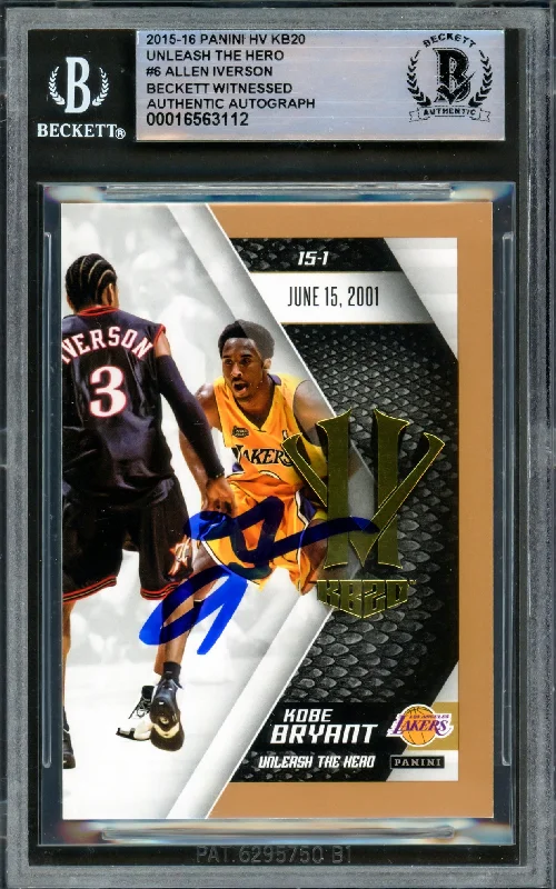 Allen Iverson Autographed 2015-16 Panini HV Unleash the Hero Gold Card #6 Philadelphia 76ers Beckett BAS Witness #16563112