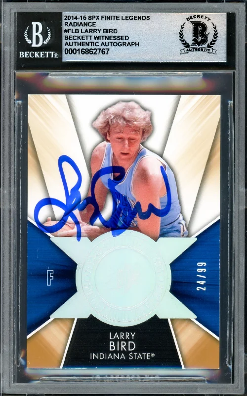 Larry Bird Autographed 2014-15 SPX Finite Legends Radiance Card #FLB Boston Celtics Auto Grade Gem Mint 10 #24/99 Beckett BAS Witness #16862767