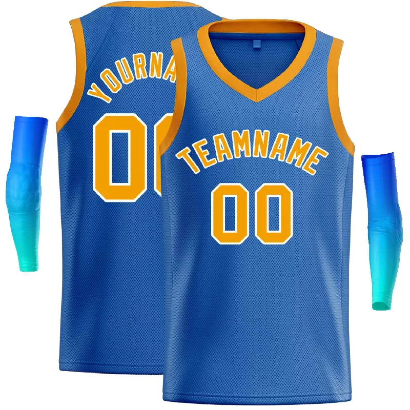 Custom Blue Yellow-White Classic Tops Men Casual Basketball Jersey