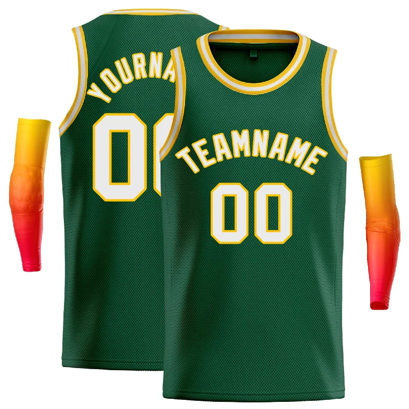 Custom Green White-Yellow Classic Tops Casual Basketball Jersey